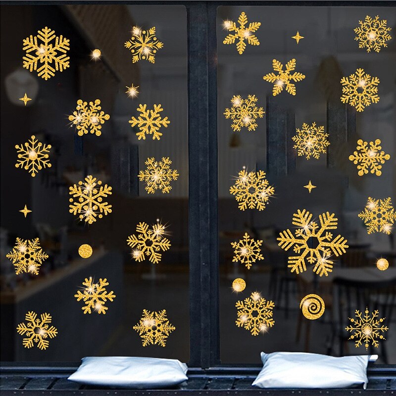 Gold/Silver Snowflake Electrostatic Sticker Window Kids Room Christmas Wall Stickers Home Decoration Year Wallpaper ·: A / 30pcs