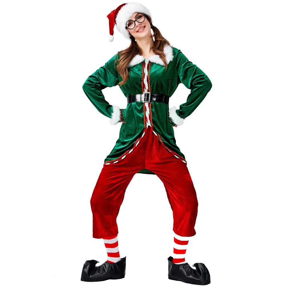 Disfraz de Papá Noel para adultos, disfraz de Navidad para carnaval, diversión en tu de Navidad, Festival de elfo, vestido de lujo para pareja: Women / L