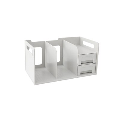 Porta-livros de plástico pp, termina com duas gavetas, suporte para livros, organizador e suporte para estudantes, mesa de escritório: Branco