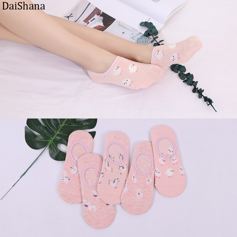 5 pares primavera nueva Arrivl de dibujos animados delgada calcetines de las mujeres de Animal divertido corto de algodón de las mujeres calcetín chica de calcetines-calcetines de 35-40: 35
