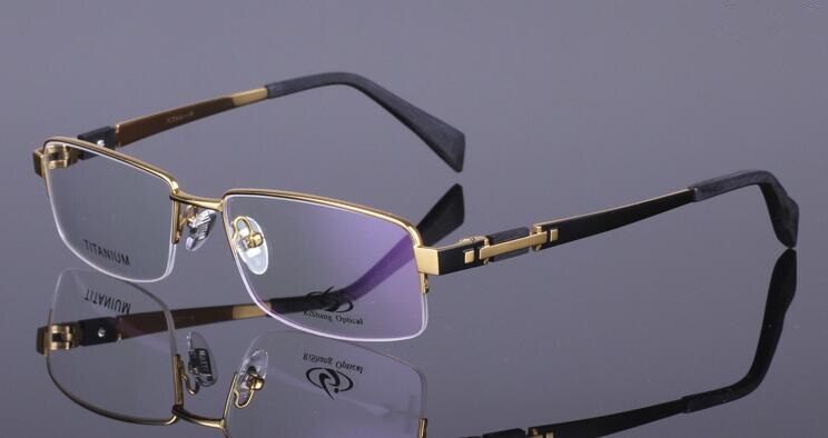 Men's Eyeglass Frames Pure Titanium Half Rimless Eyewear Frames Glasses Frames: Gold