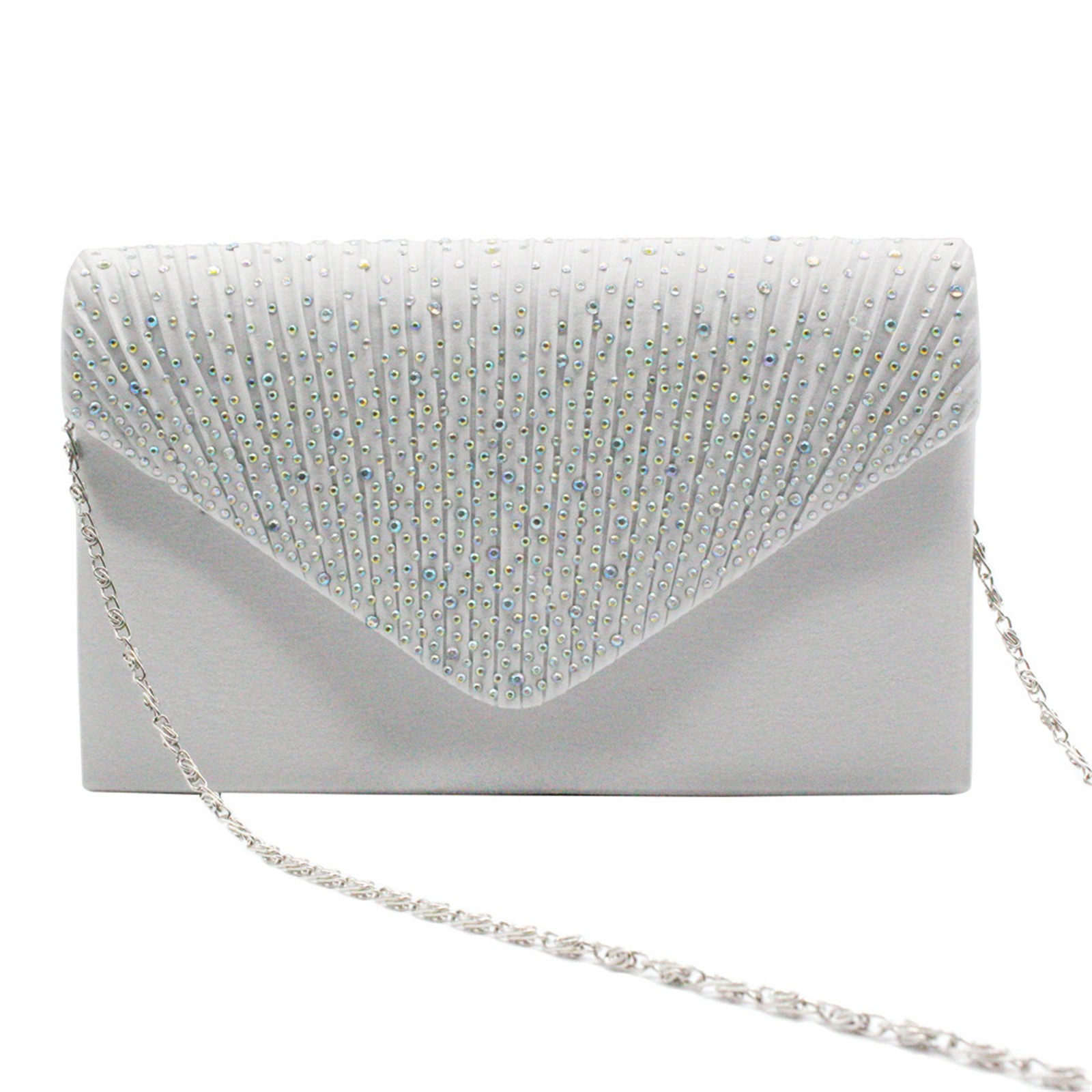 Bolsos de mano elegantes a la para mujer, bolso de hombro de satén con diamantes de imitación y cadena fina, vestido de y banquete, bolsos de noche a juego: Blanco