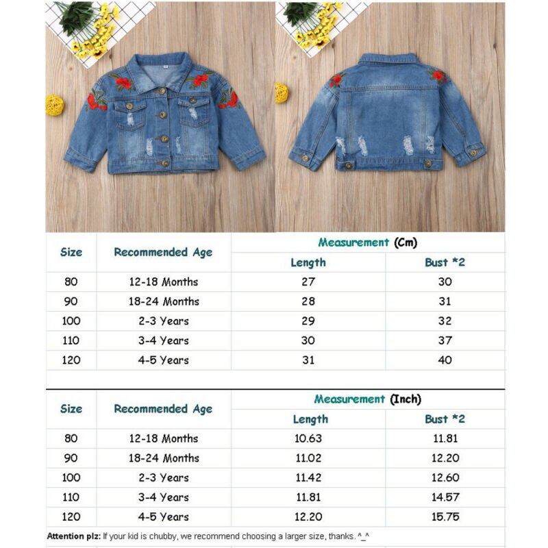 1-5 Years Baby Girl Jacket Embroidery Denim Casual Coat Button Outerwear Toddler Kids Coat Outerwear Autumn Clothes