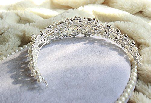 Bridal Princess Rhinestone Pearl Crystal Hair Tiara Wedding Crown Veil Headband Photobooth Props