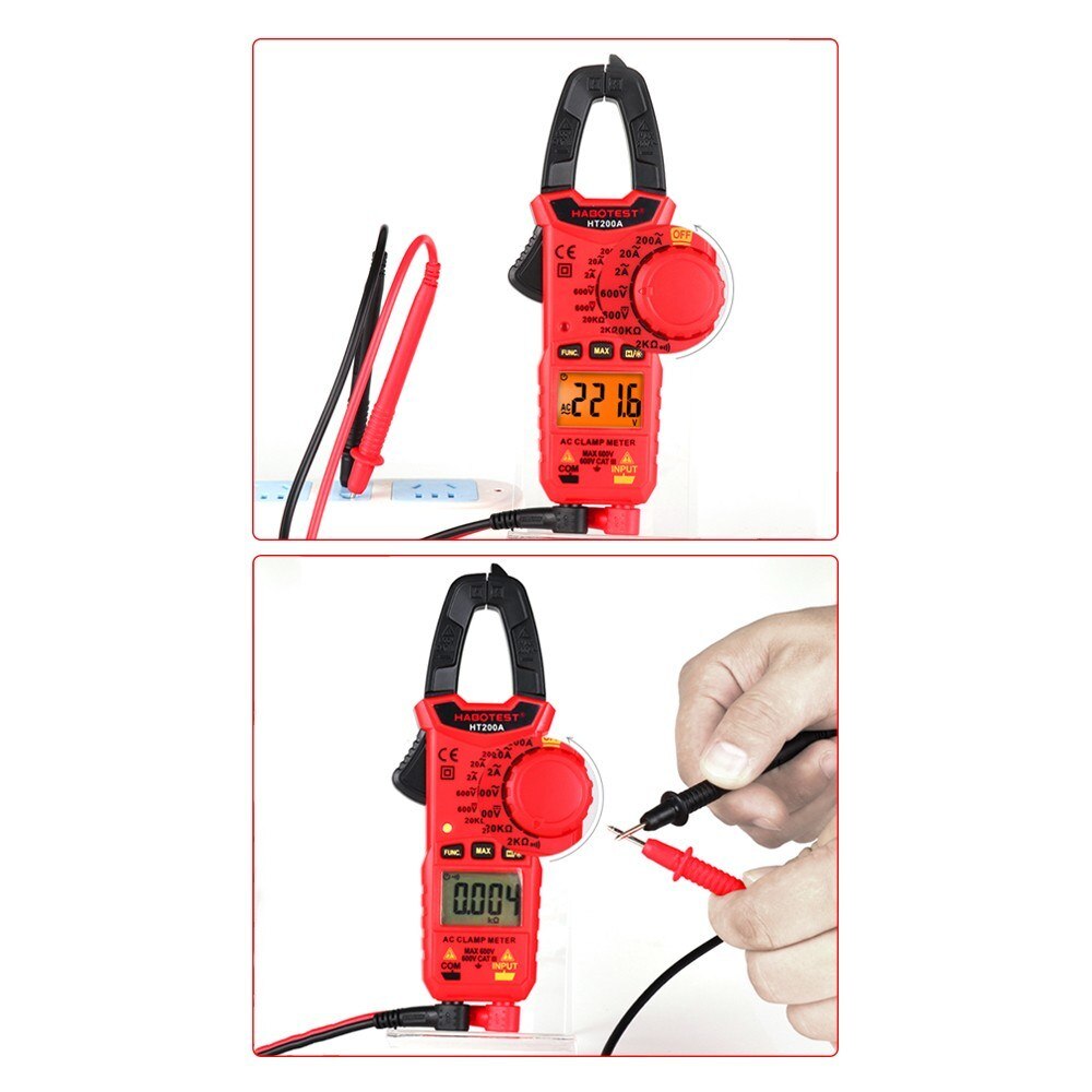 HT200A Mini AC Digital Clamp Meter Auto Ranging Digital Multimeter with AC Current AC/DC Voltage Resistance Continuity Tests