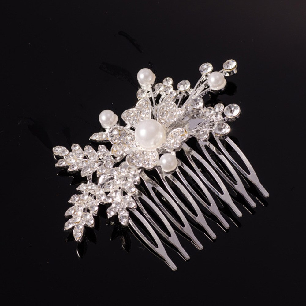 AINAMEISI Bridal Crystal Hair Combs Headpiece Jewelry Rhinestone Pearl Flowers Handmade Wedding Hair Accessories For Women Girls: 7 silver