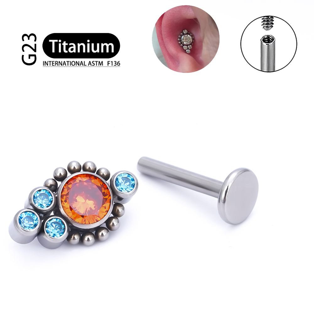 G23 titanio ASTM F136 cartílago pendientes circón ópalo ágata Labret labio Tragus de Navidad joyería Piercing para mujeres