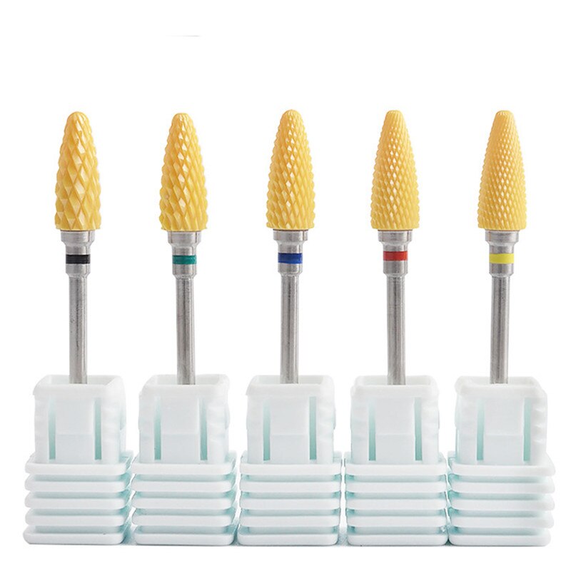 1 piezas de brocas de cerámica amarilla para uñas cutícula fresa de molienda cabeza de bala de manicura eléctrica herramientas de uñas de pedicura