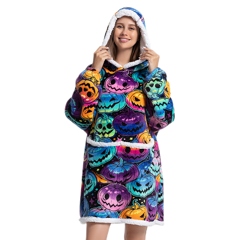 Wärmer Winter-Decken-Hoodie mit Ärmeln, übergroß, verdickt, tragbar, Decke, Sweatshirt, Flanell-Vlies, Sherpa-Riesen-Hoodie