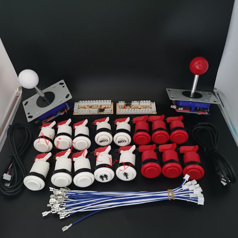 2 spiller arkade joystick kontrol diy kit nul forsinkelse bord usb til pc hindbær pi spil happ stil joystick + amerikansk trykknap: 4
