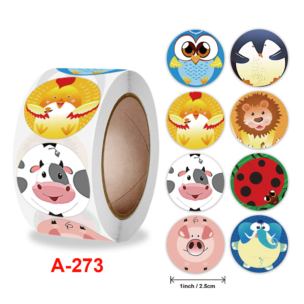 500Pcs Children's Cartoon Animal Stickers Baby Stickers Kindergarten Inspirational Little Red Flower Reward Roll Stickers: Dark Grey
