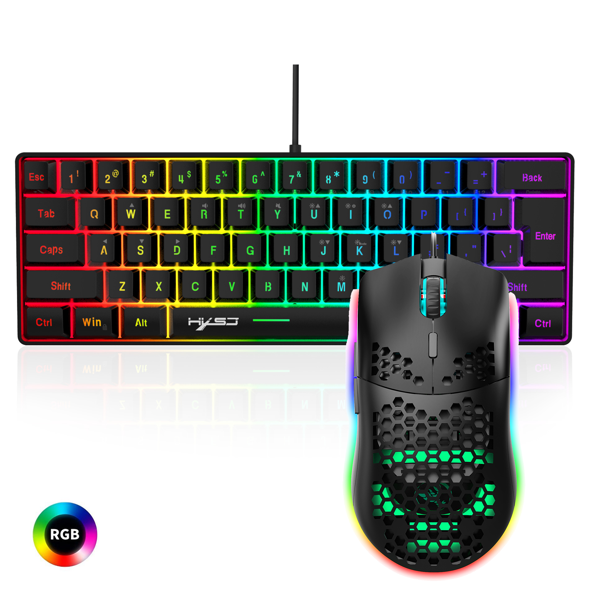 HXSJ 61-Tasten V700 RGB leuchtende mechanische Tastatur- und Mauskombinationen Gaming-Set für Computerspiele
