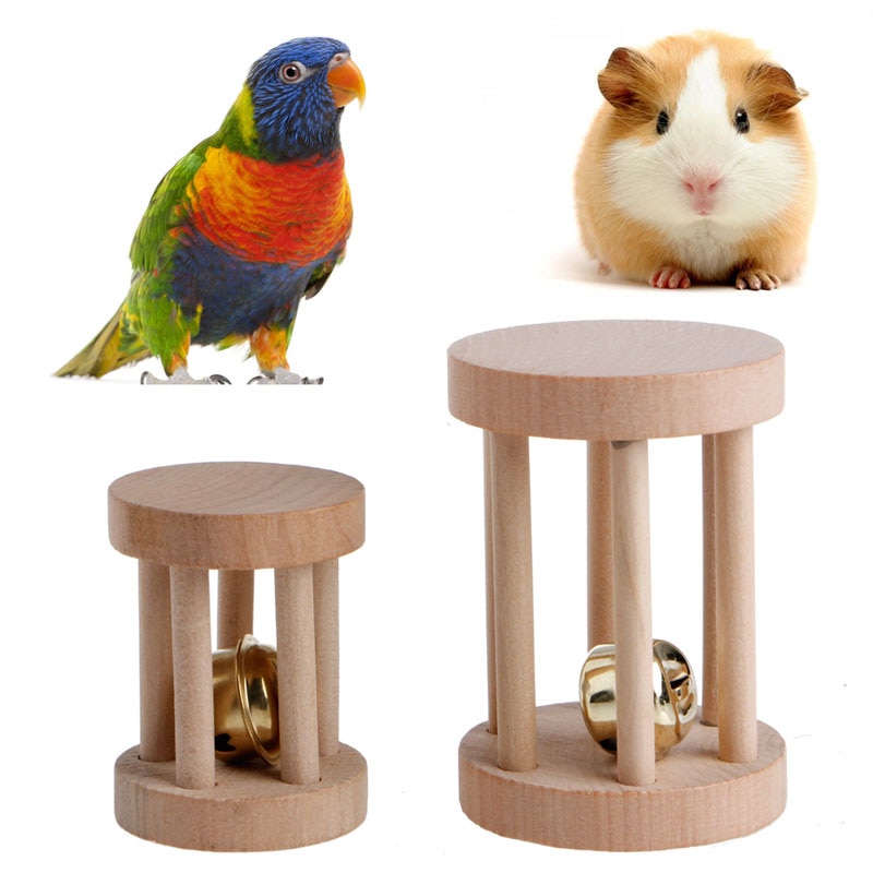Natural Wood Unicycle Dumbell Bell Roller Chew Toys For Pet Rabbits Hamsters Rat