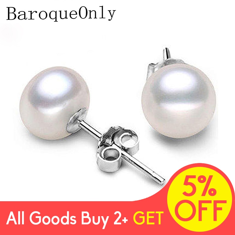 BaroqueOnly 100% Genuine Freshwater Pearl white pink purple blue Silver Stud Earrings Jewelry for Women