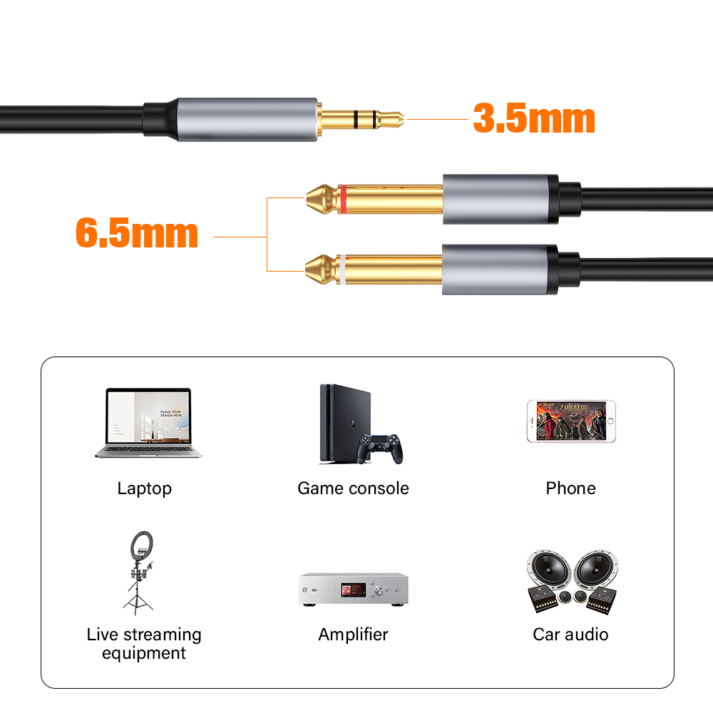 3.5mm Naar Dubbele 6.35mm TRS AUX Kabel 6.5mm Y Splitter Audio Adapter Connector Voor Mixer Versterker 1/4 inch Jack Draad 2/3/5 Meter