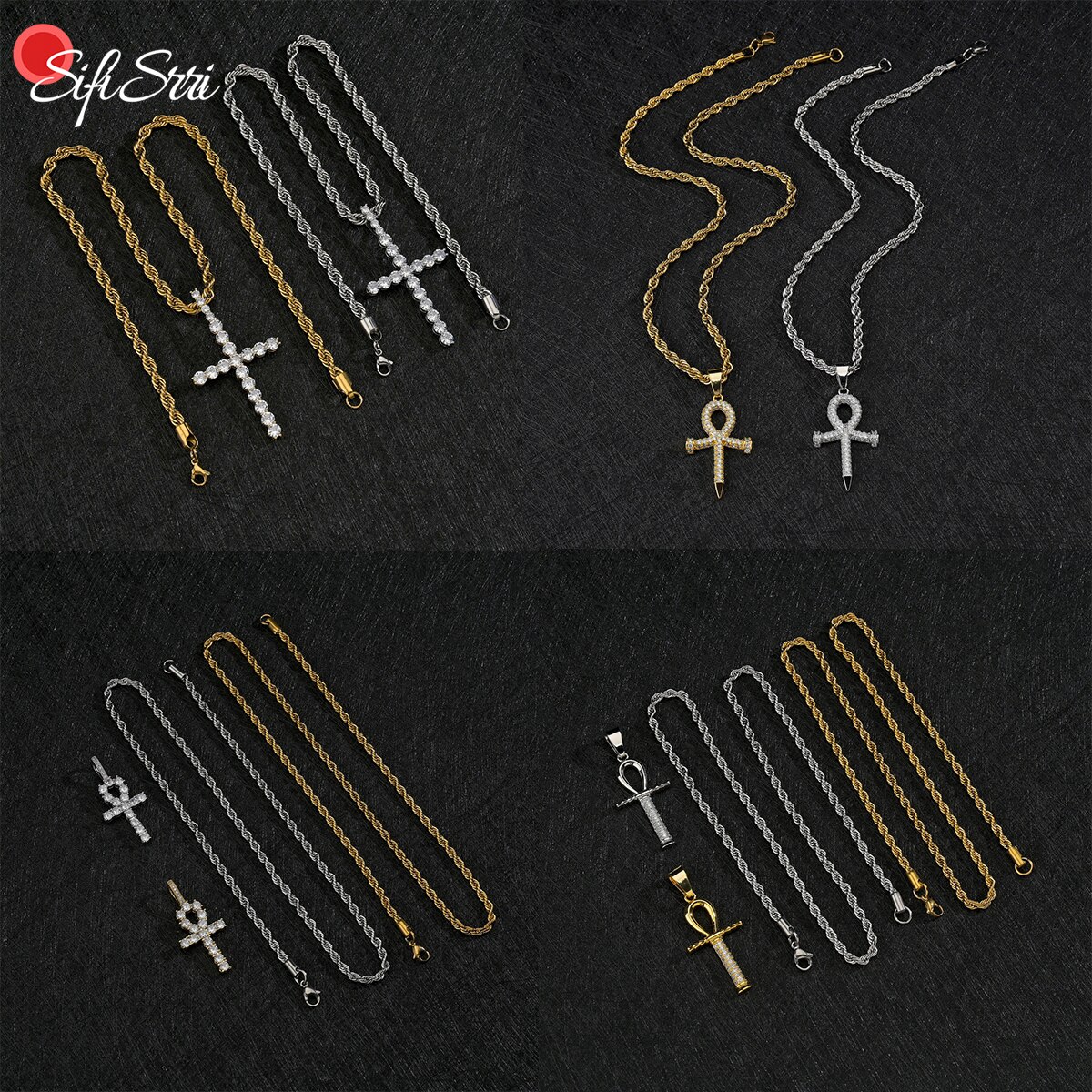 Sifisrri Verschiedene Vintage Edelstahl Diamant Kreuz Choker Halskette für Frauen Twist Kette Geburtstag Schmuck