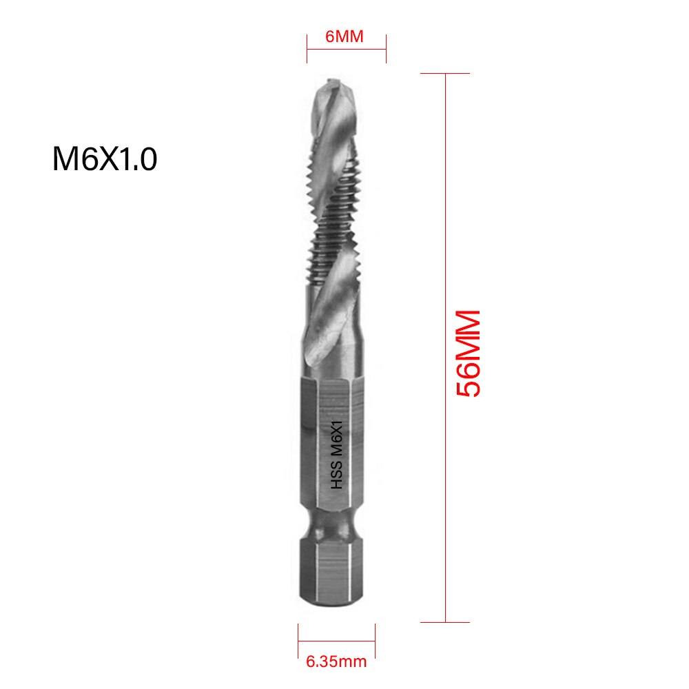 Titanium Plated Hex Shank HSS Screw Thread Metric Tap Drill Bits Screw Machine Compound M3 M4 M5 M6 M8 M10 Hand Tools: ZT22-1PCS Silver-D