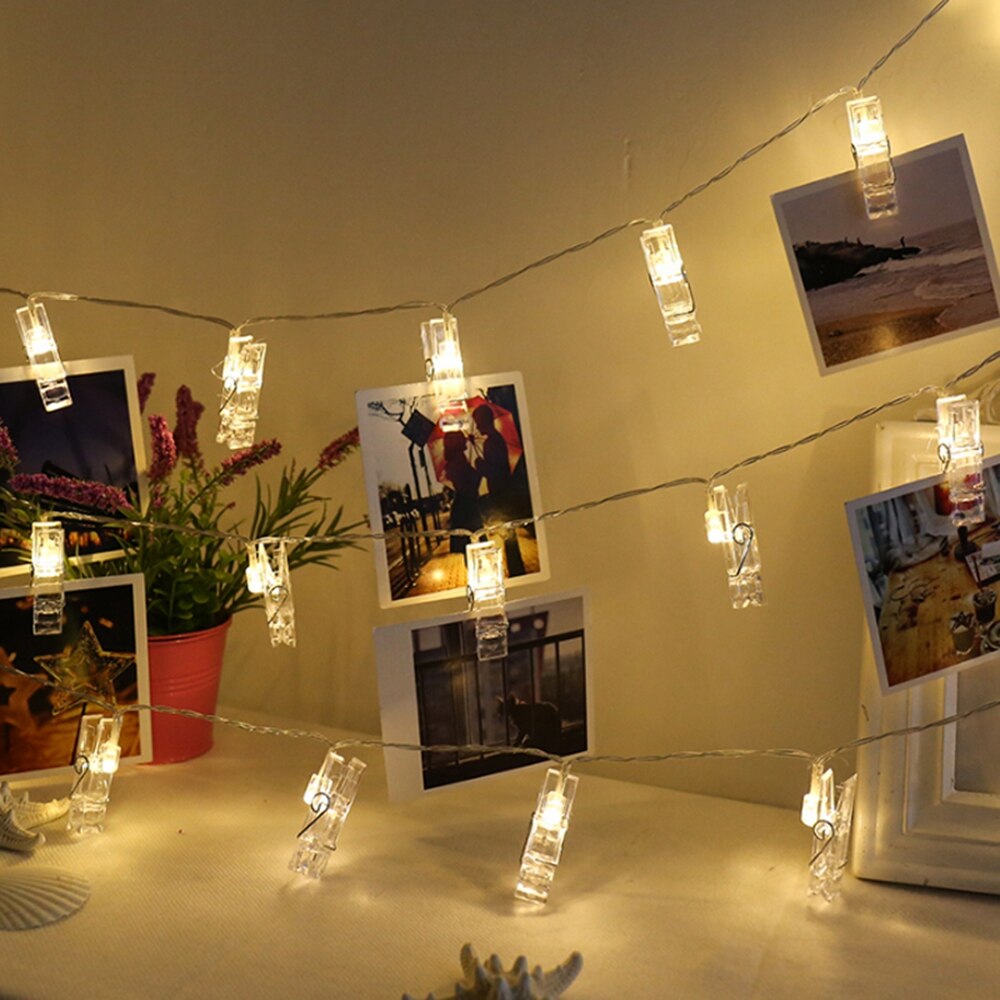 1.5m 3m 6m ledet lysstrenger kort fotoklips holder kranslampe til jul bryllupsfest dekorasjon batteri fe lys