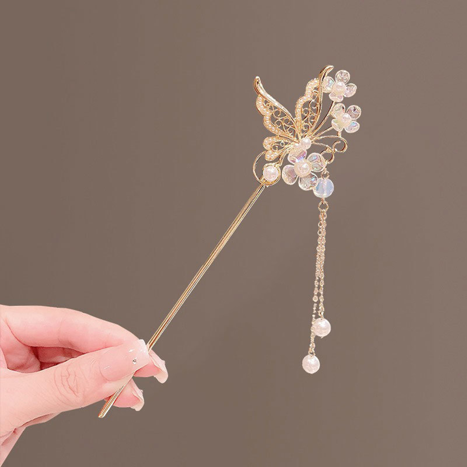Palillos para el cabello de estilo chino Vintage, horquillas para mujeres y niñas, horquilla de flores, Clip para el cabello, tocado Hanfu, joyería, accesorios para el cabello: Chapado en zinc blanco y azul