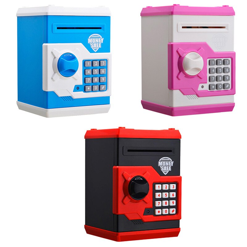 Nieuw Spaarpot Mini Atm Spaarpot Elektronische Wachtwoord Kauwen Coin Cash Storting Machine Cadeau Voor Kinderen kids-Blauw