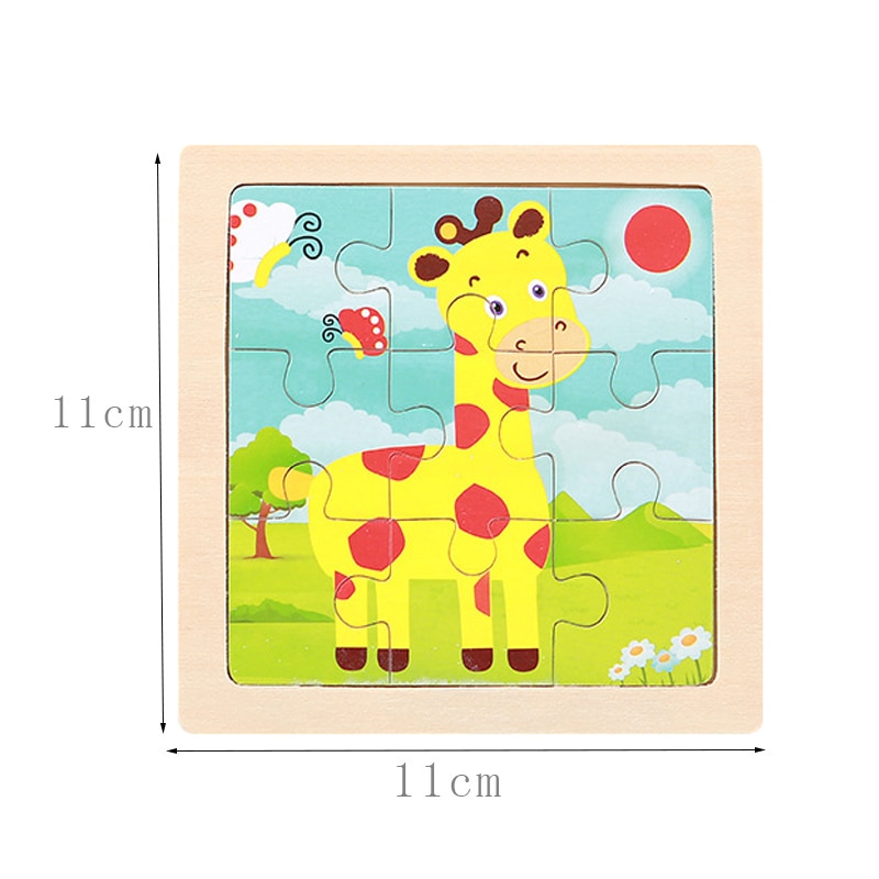 3D Puzzle Wooden Toys jigsaw puzzle Cartoon Animal Traffic Puzzles for Kids Educational Cognitive Toy 9 Pieces 11x11cm