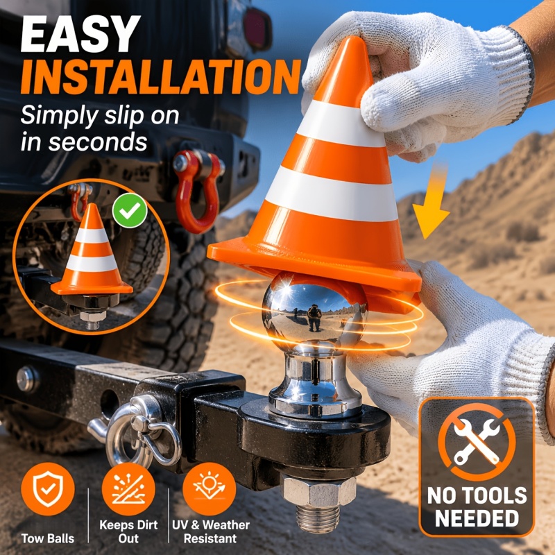 Traffic Cone Towing Hitch Cover Universal Fit 50mm Tow Ball SUV Truck Trailer Easy Install Anti Dirt Guard Protector