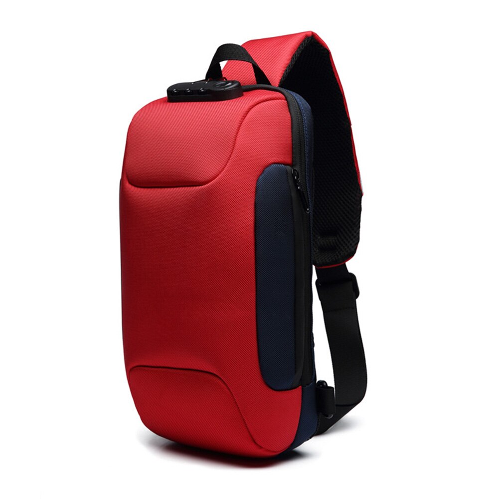 One Shoulder Men Chest Bag Camping Hiking Anti Theft Code Lock Crossbody Lightweight Multifunction Oxford Cloth Adjustable Strap