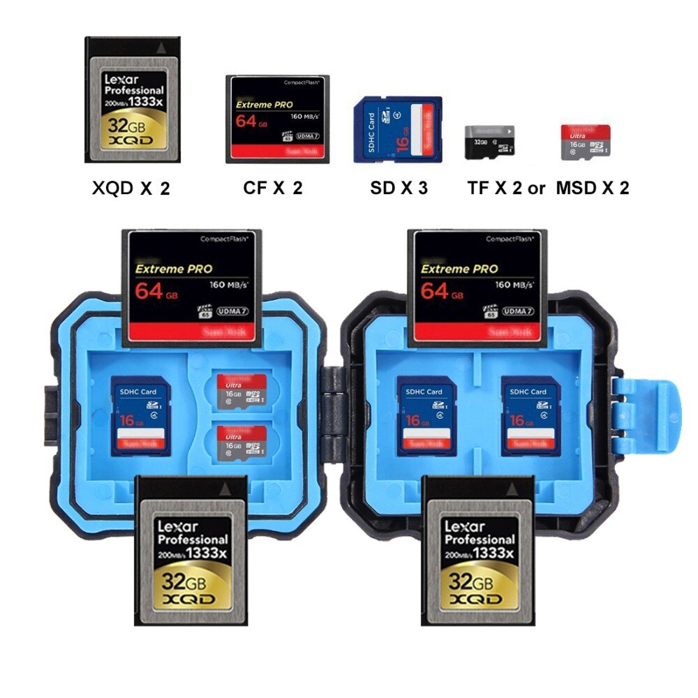 11 in 1 Memory Card Case Houder Waterdicht Opbergdoos Protector voor 3SIM + 2XQD + 2CF + 2TF + 2SD Kaart