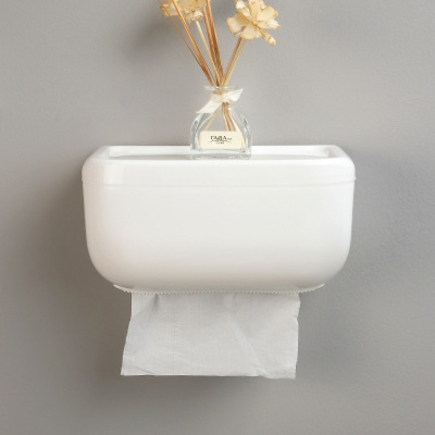 Vattentät toalettpappershållare, väggmonterad toalettpappersdispenser, mjukpapperslåda - rullepappershanddukshållare för kök, badrum: Vit
