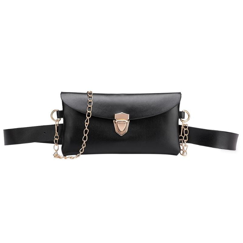 Chain Waist Bags Women PU Leather Fanny Packs Shoulder Bag Phone Pouch Snake Print Belt Bag Wallet Purse for Ladies: Black