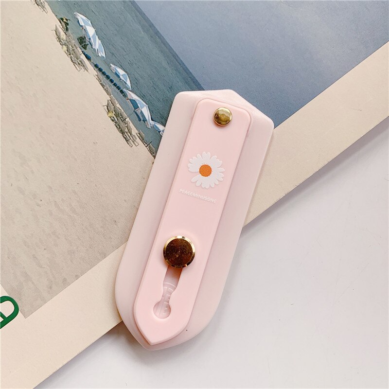 Daisies Flower Push Pull Silicone Candy Color Short Wrist Strap Finger Ring Grip Bracket Phone Holder Universal For iPhone 11: Light Pink