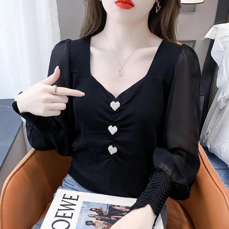 Spring Autumn Solid Color Sweater Women High Street Casual Long Sleeve Pullovers Patchwork All-match Tops