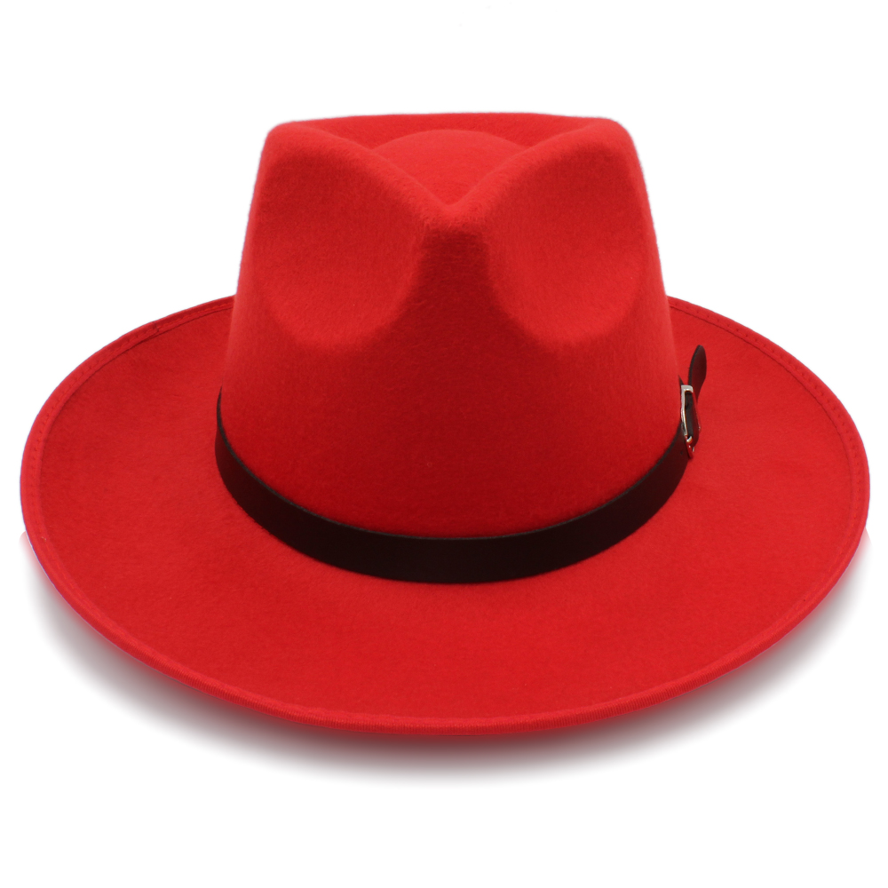 Mannen Vrouwen Wollen Panama Hoeden Brede Rand Fedora Caps Trilby Zonnehoed Klassieke Retro Party Street Style Travel Size Us 7 1/4 Uk L: Rood