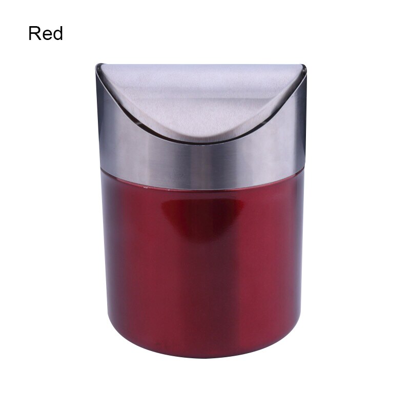 Minibasura pequeña de acero inoxidable con tapa abatible, bote de basura para escritorio, coche, oficina, cocina, K888: Red