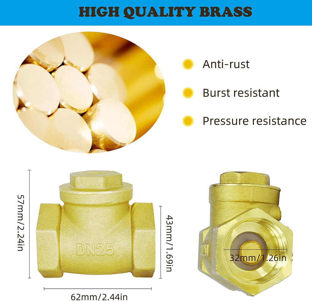 1 Inch BSPP Swing Check Valve Prevent Water Backflow Golden DN25
