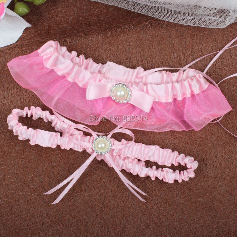 Pink Ribbon Wedding Garter including Keepsake Garter and toss Garter Handmade With Pearl and rhinestones