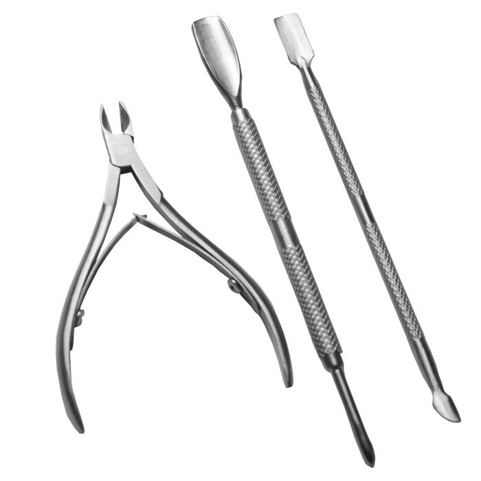 3 stks/set Rvs Nail Cuticle Spoon Pusher Remover Cutter Nipper Clipper