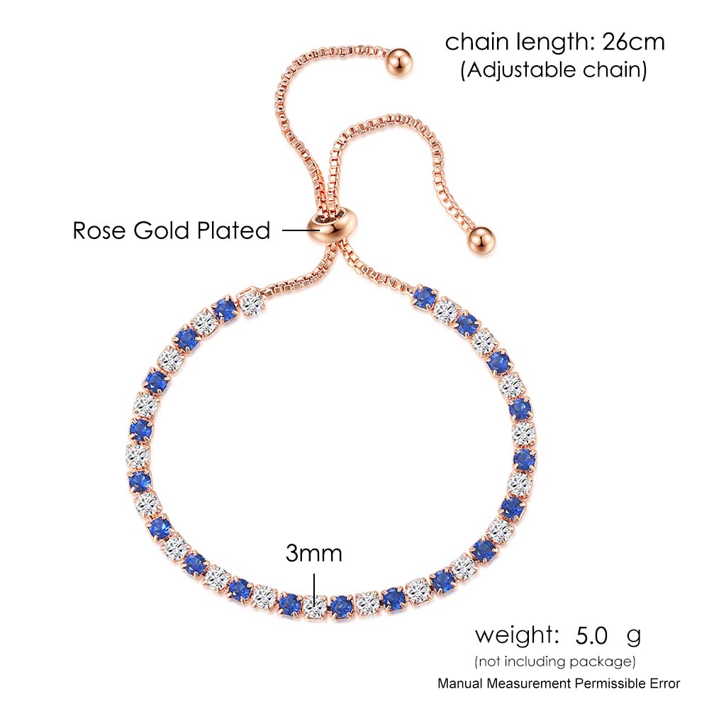 Tennis Bracelets For Women Simple Blue Round 3*3mm Zircon Rose Gold Color Girl's Bracelet Jewerlly Korean H055