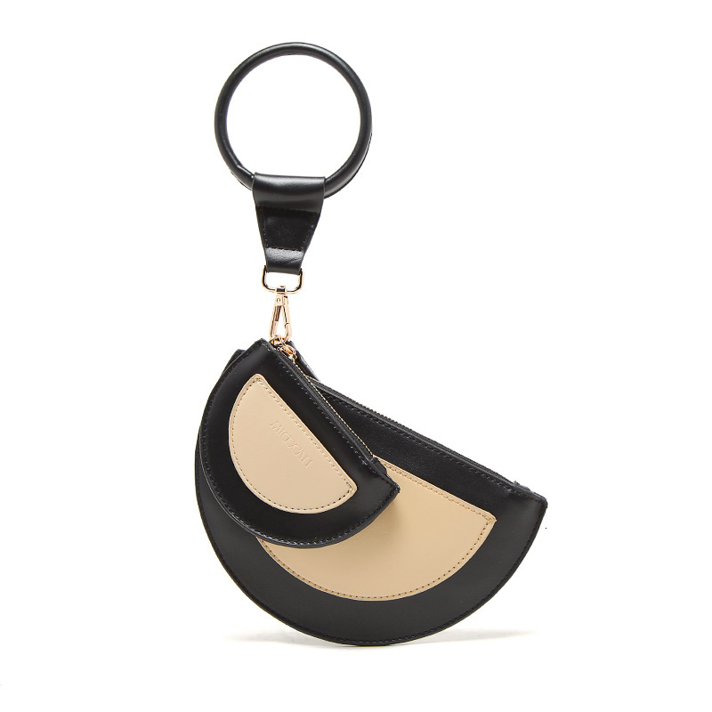 Vrouwen Contrast kleur Lange Mode Rits Clutch Handtas Mobiele Telefoon Kaarthouder Portemonnee Dunne Halve Cirkel portemonnee: Donker Kaki