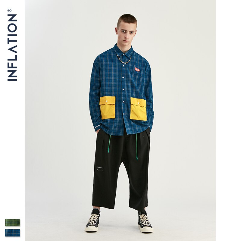 Inflation klassisk rutig skjorta herr streetwear lös skjorta fw herr bomull oversized skjorta herrskjorta långärmad 92118w