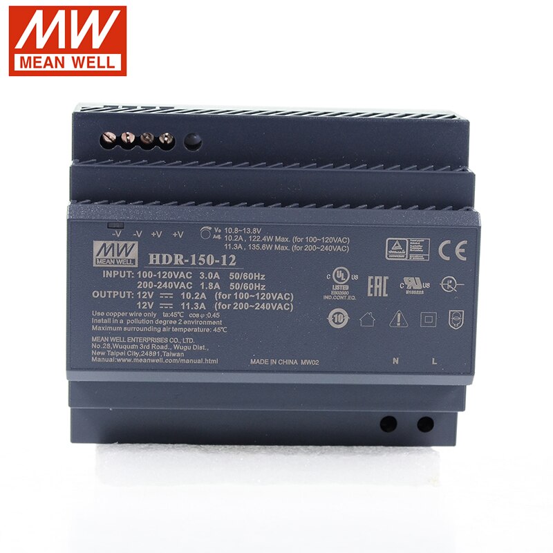 Mean well hdr -150 series  dc12v 15v 24v 48v 150w original high power & effect ultra slank trinform din skinne strømforsyning