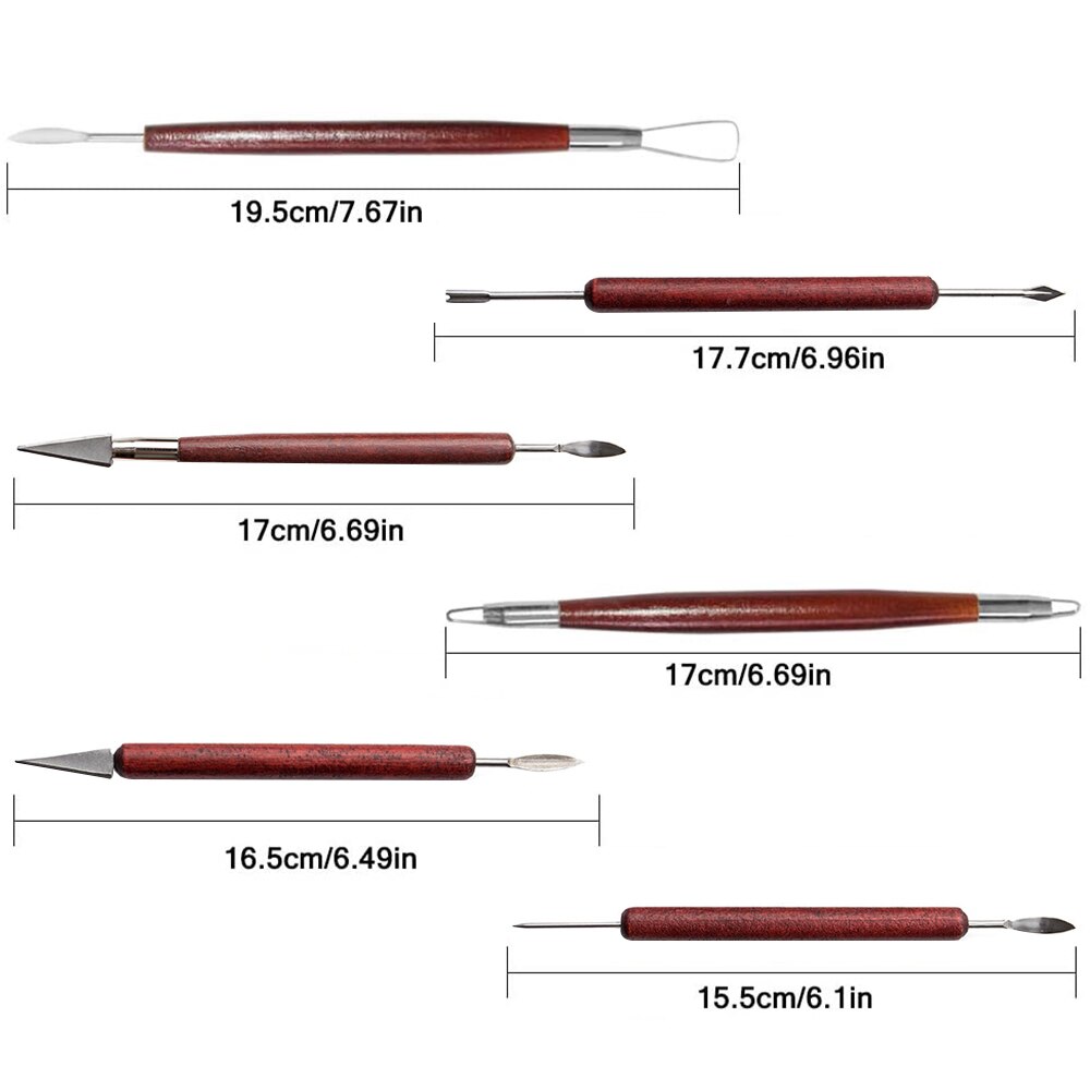 6pcs/set Pottery Clay Sculpting Tools Wooden Handle Pottery Carving Tool for Pottery Sculpture Ceramic Clay Trimming Cutting Kit