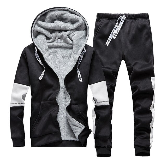 Winter Fleece Hoodies Mannen Sport Casual Hooded Warm Sweatshirts Mannelijke Dikker Trainingspak 2 Pc Mannen Moleton Masculino: D904 Black / 3XL
