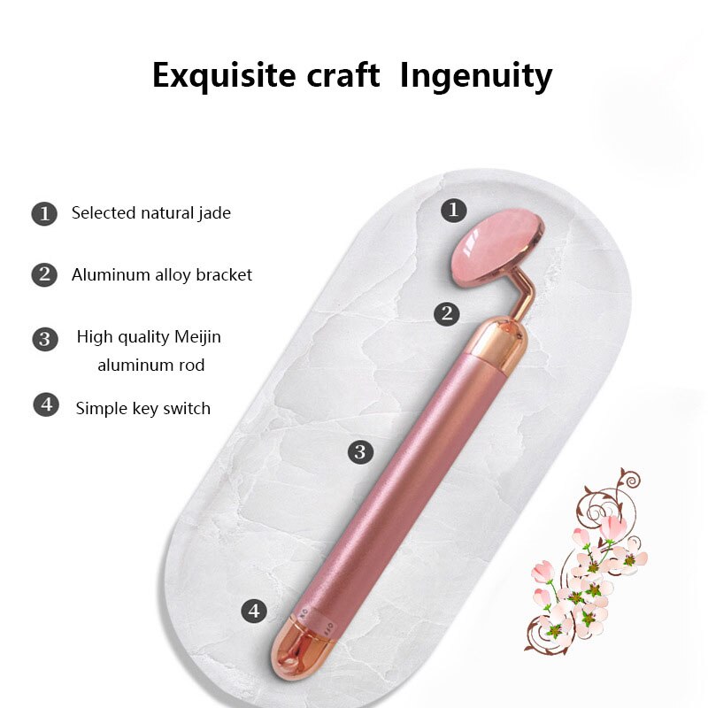 Goud Schoonheid Bar Trillingen Facial Roller Elektrische Stimulator Met Jade Hoofd Anti-Rimpel Huidverstrakking Rose Quartz Gezicht Massage