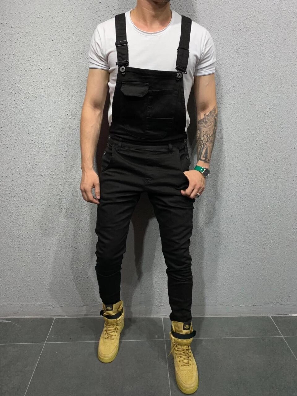 Stil herre ripped jeans jumpsuits hi street distressed denim hagesmæk overalls til mænd selebukser: Sort / Xl