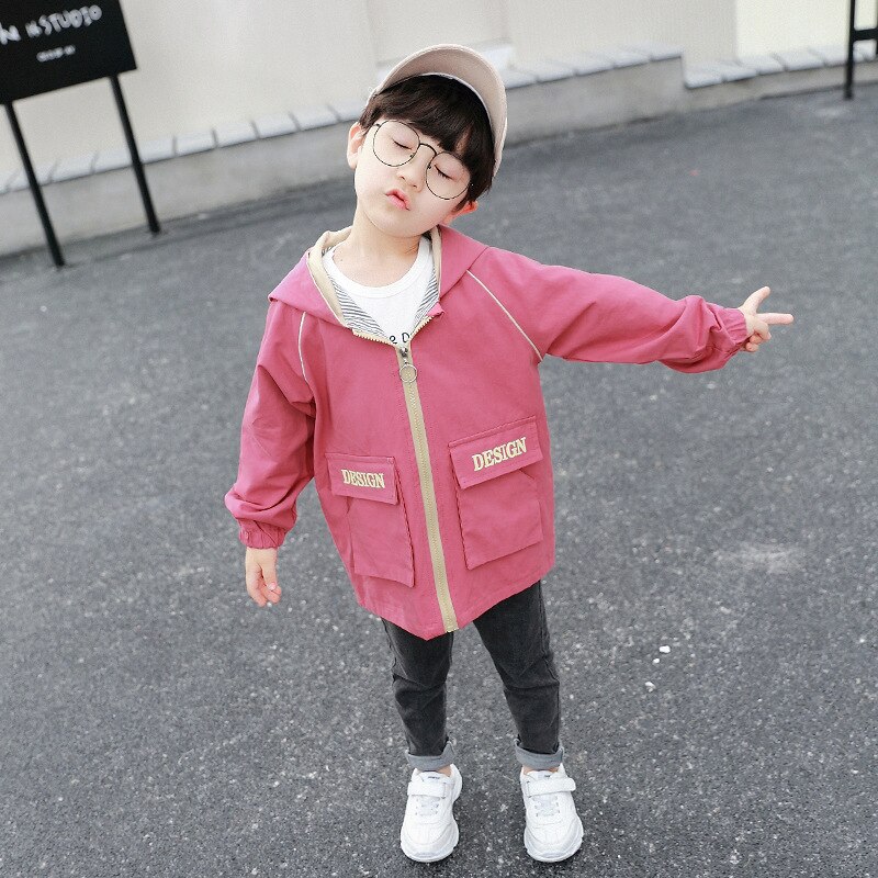 Petit Trench à capuche pour enfants bébé garçon à manches longues coton coupe-vent vêtements d'extérieur décontractés ample enfant en bas âge coupe-vent enfants veste: Rose Red / 3T   100cm