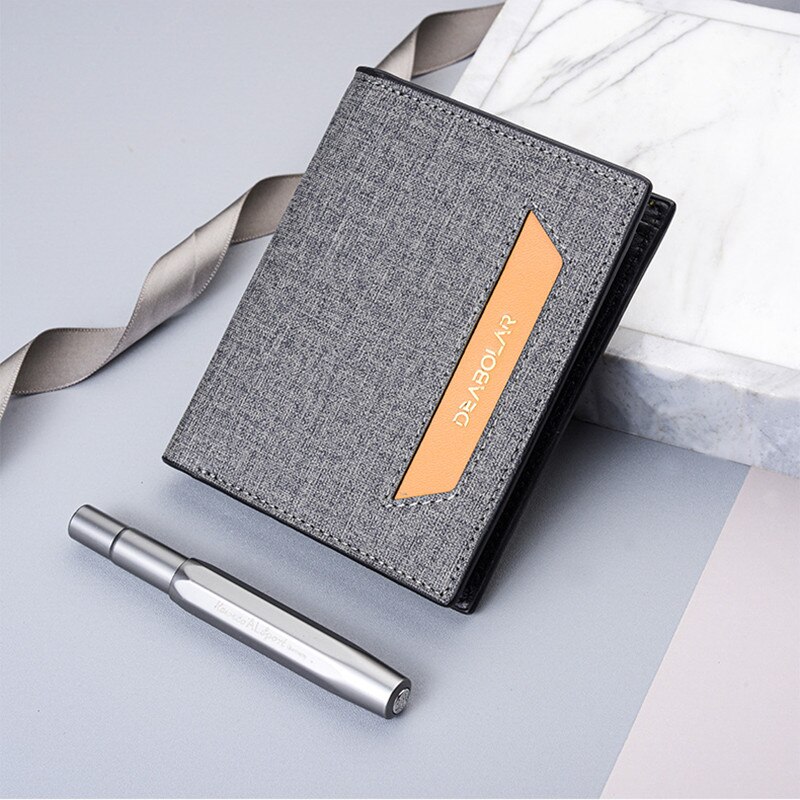 Men&#39;s Wallet Youth Short Vertical PU Male Wallet Stitching Canvas Pattern Wallet Male Card Wallet Bag: GREY