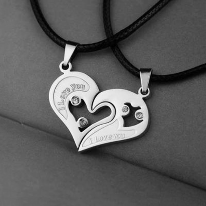 1 pair Couple Heart Shape I Love You Pendant Necklace Unisex Lovers Couples Jewelry Accessories