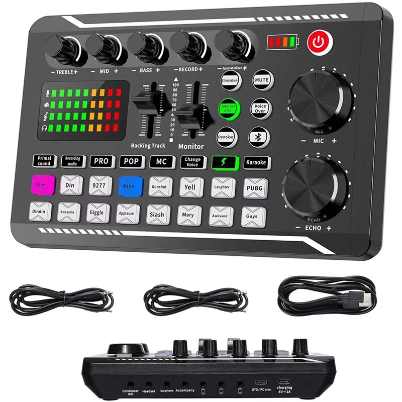 Audio Mixer,Live Geluidskaart En Audio Interface Met Dj Mixer Effecten En Voice Changer,Podcast Productie Studio