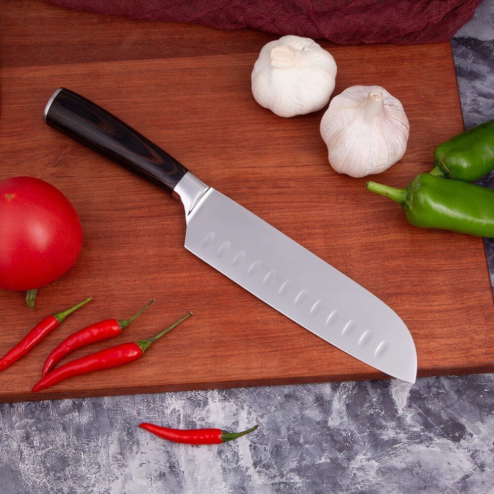 Japanische Messer einstellen 7CR17 Küche Messer Professionelle Edelstahl Küchenchef Santoku Obst Messer mit Pakka Holz griff